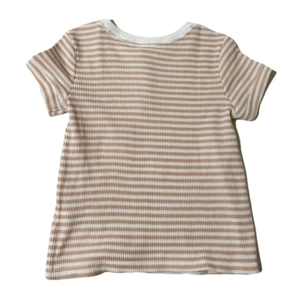 Cat & Jack Girls 5T Henley Shirt Waffle Knit Tan Beige White Striped Buttons NWT